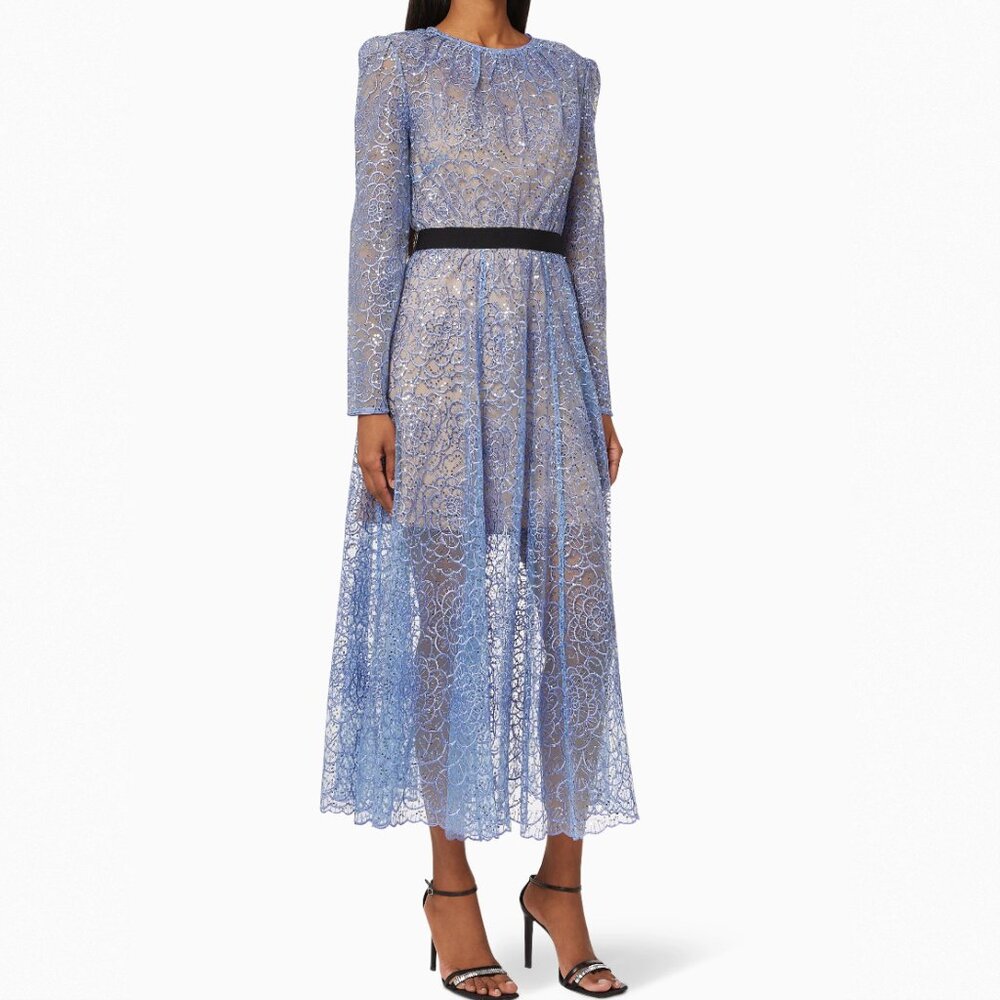Self-Portrait Blue Flower Sequin Midi Dress – Sz 2
